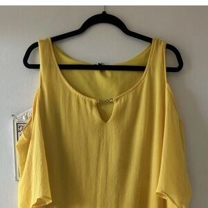 Yellow Cold-Shoulder Women's Blouse with Keyhole Detail